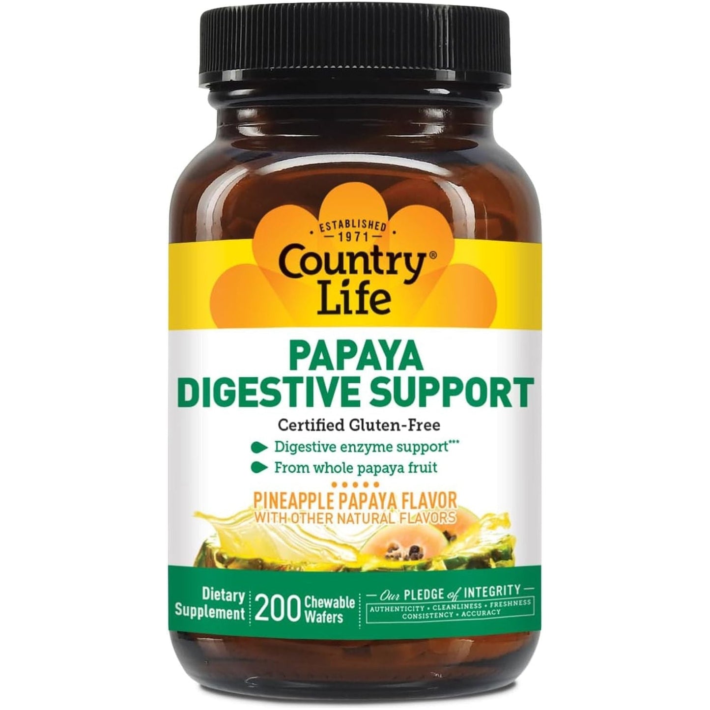 Country Life, Papaya Digestive Support, Daily Enzymes to Promote Digestive Health and Nutrient Absorption, 200 Count