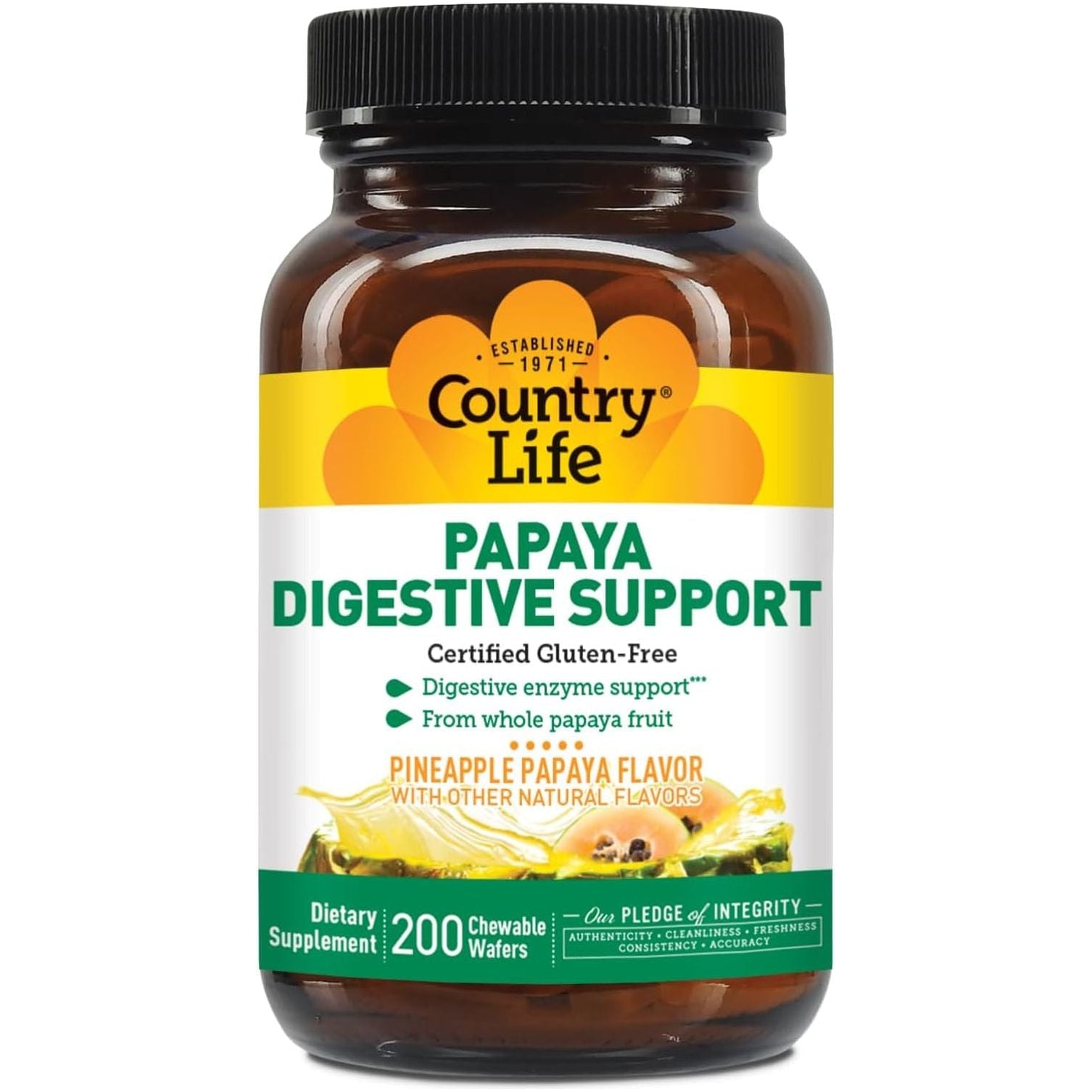 Country Life, Papaya Digestive Support, Daily Enzymes to Promote Digestive Health and Nutrient Absorption, 200 Count