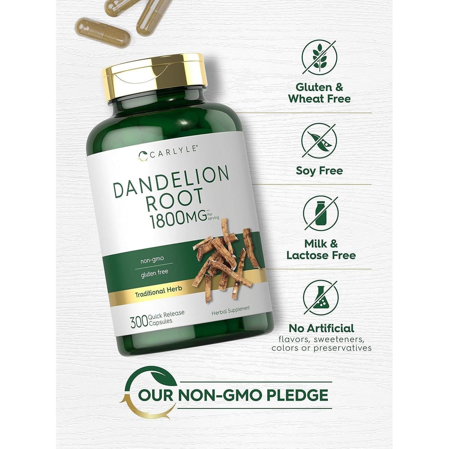 Carlyle Dandelion Root | 1800Mg | 300 Capsules | Non-Gmo, Gluten Free Supplement