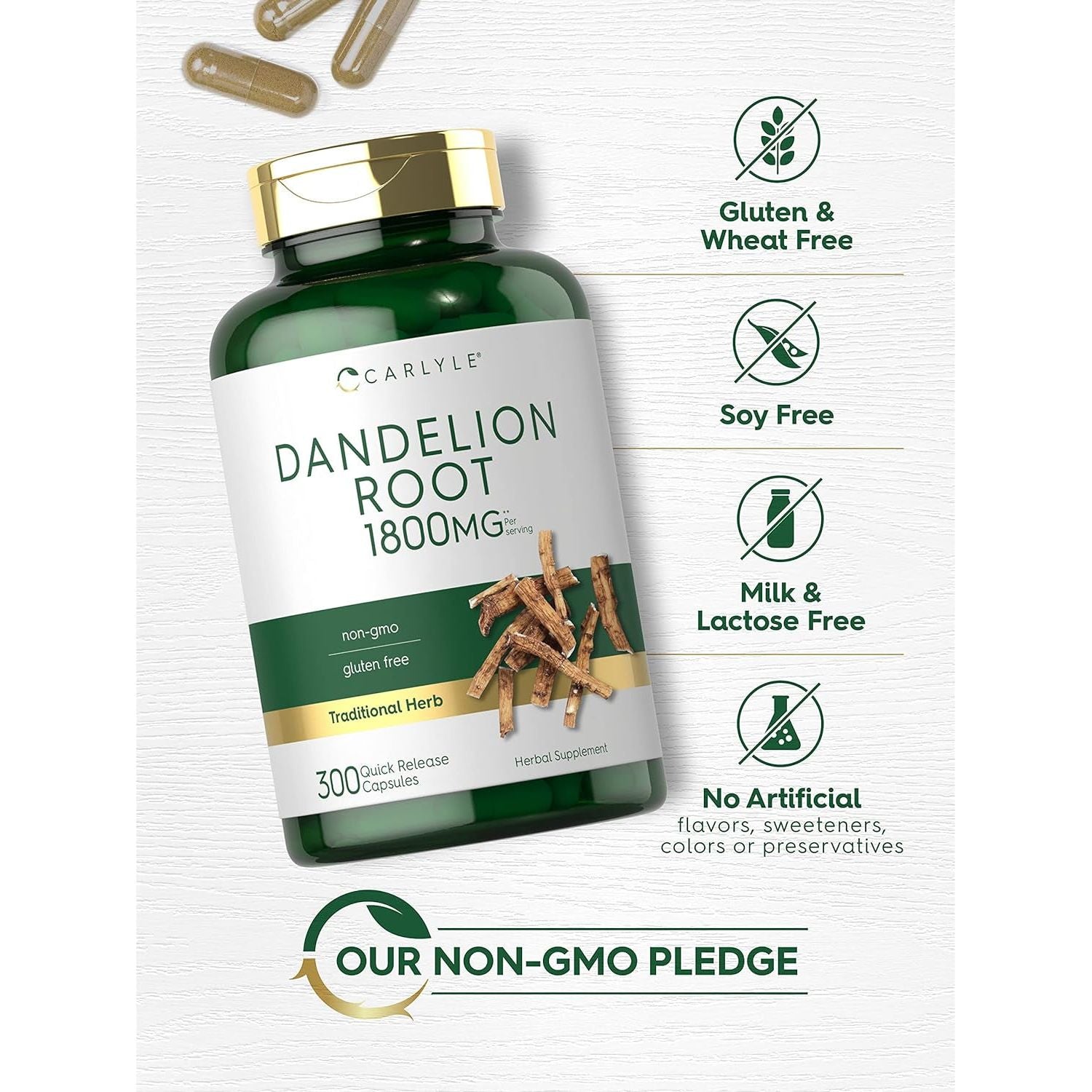Carlyle Dandelion Root | 1800Mg | 300 Capsules | Non-Gmo, Gluten Free Supplement