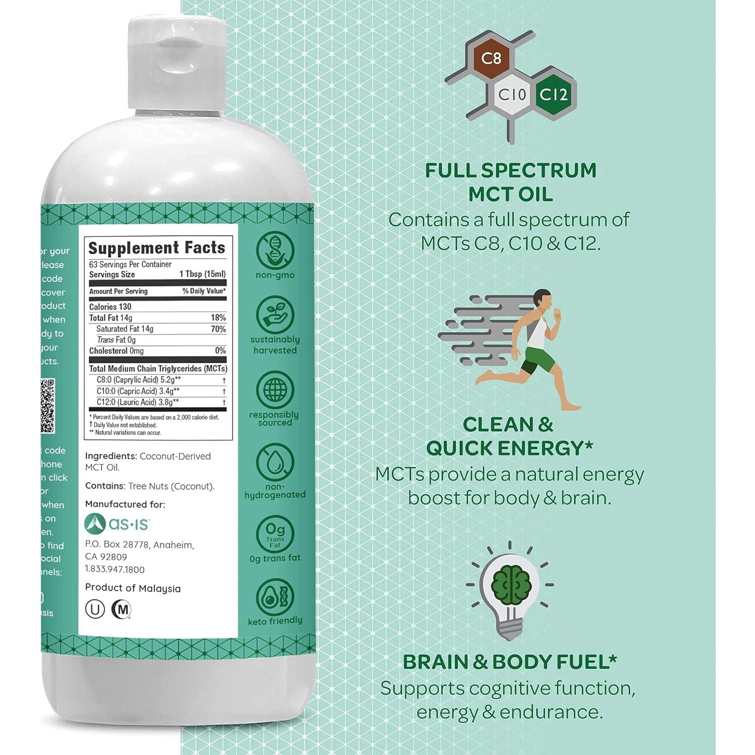 AS-IS Simply Full Spectrum MCT Oil C8, C10 & C12 | Unflavored | Perfect for Morning Coffee - 32 Fl Oz (63 Servings)