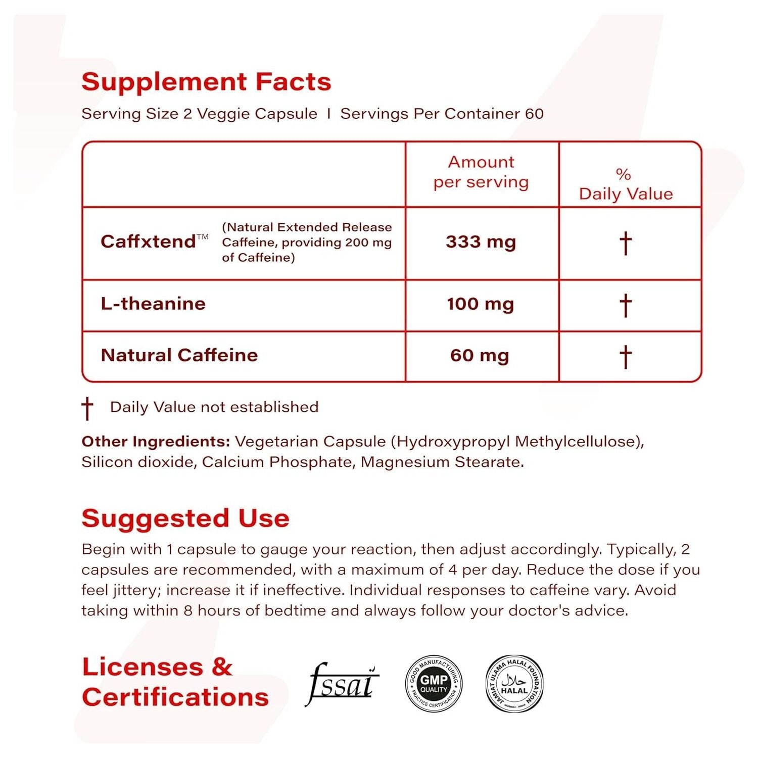 Ultra Caffeine Pills - Extended Release Caffeine + Caffeine L-Theanine - No Jitters, No Crash - Natural - 120 Capsules