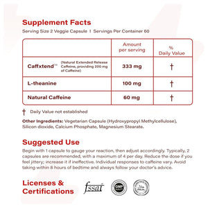 Ultra Caffeine Pills - Extended Release Caffeine + Caffeine L-Theanine - No Jitters, No Crash - Natural - 120 Capsules