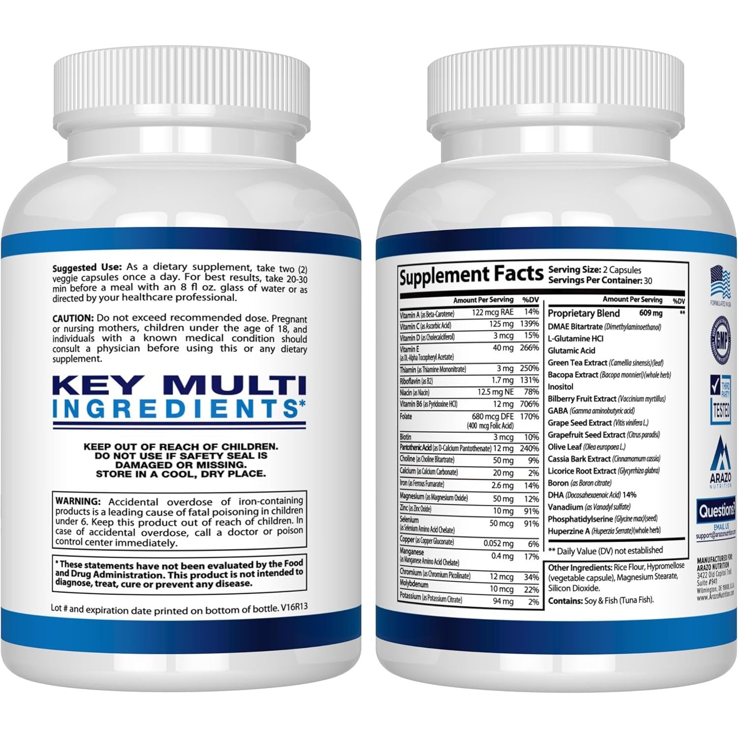 Arazo Nutrition Premium Brain Function Supplement – Memory, Focus, Clarity – Nootropic Booster