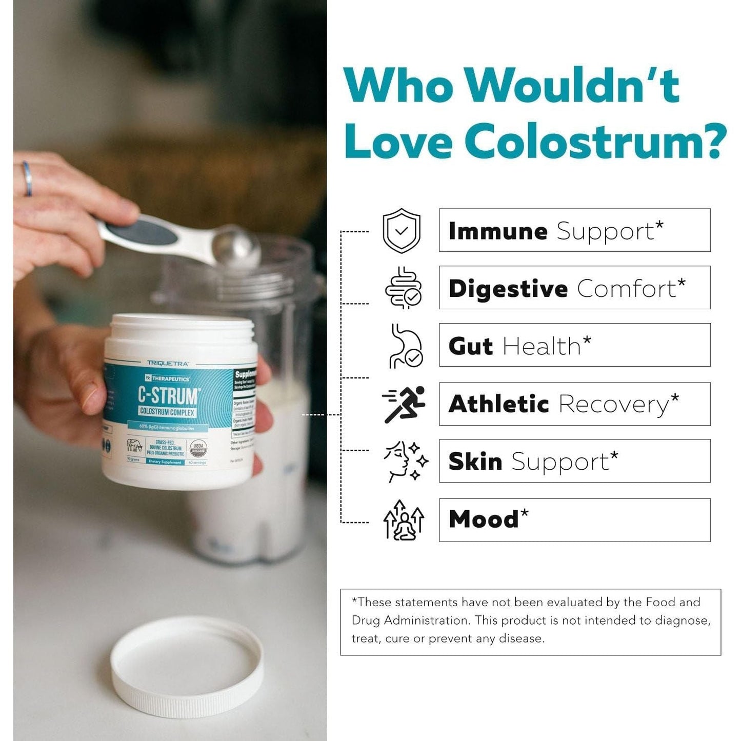 C-Strum® Organic Bovine Colostrum Powder, 60% Igg - Gut, Immunity, Skin & Hair Support (60 Servings)
