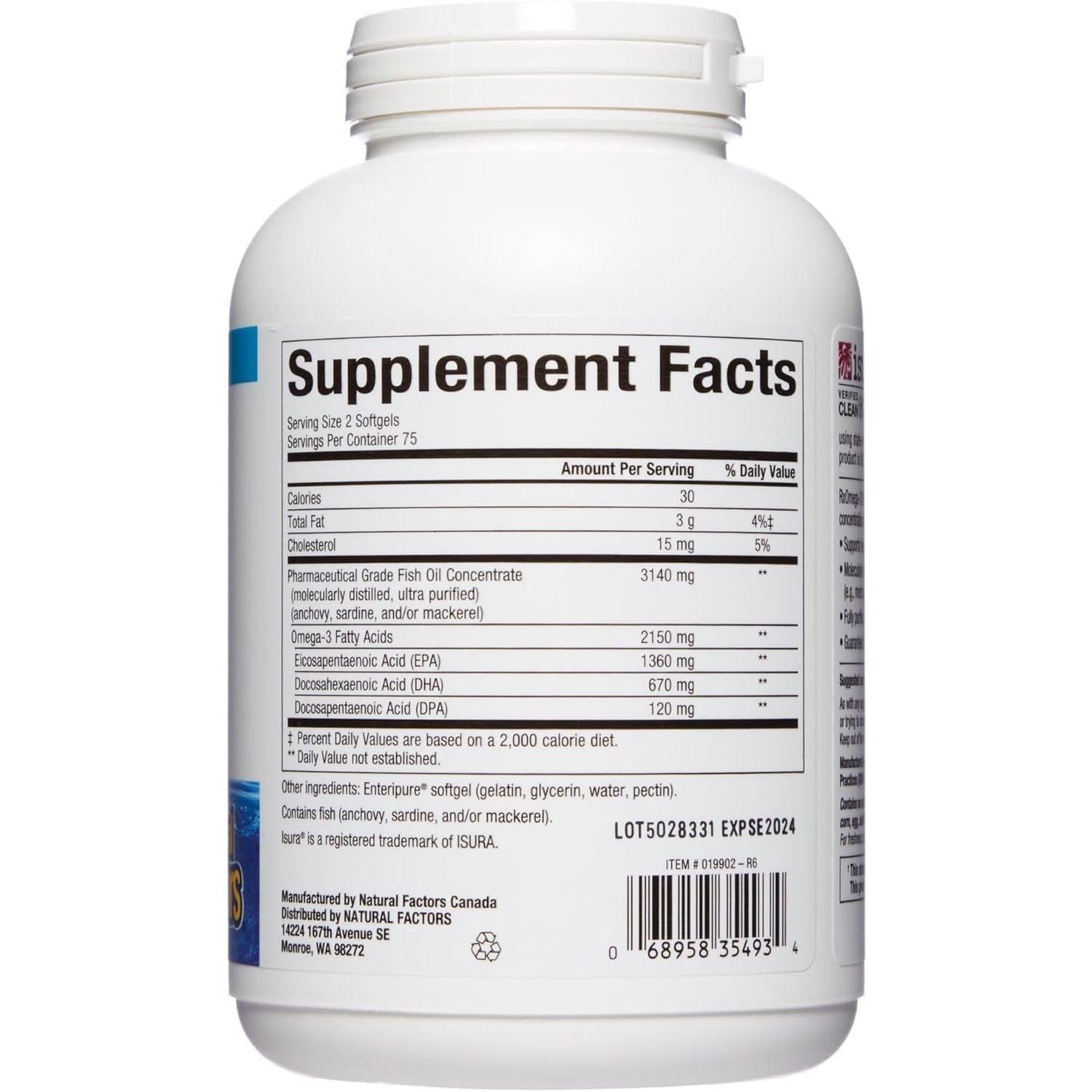 Natural Factors, Ultra Strength Rxomega-3 Fish Oil, 2,150 Mg, No Fishy Aftertaste, 150 Softgels