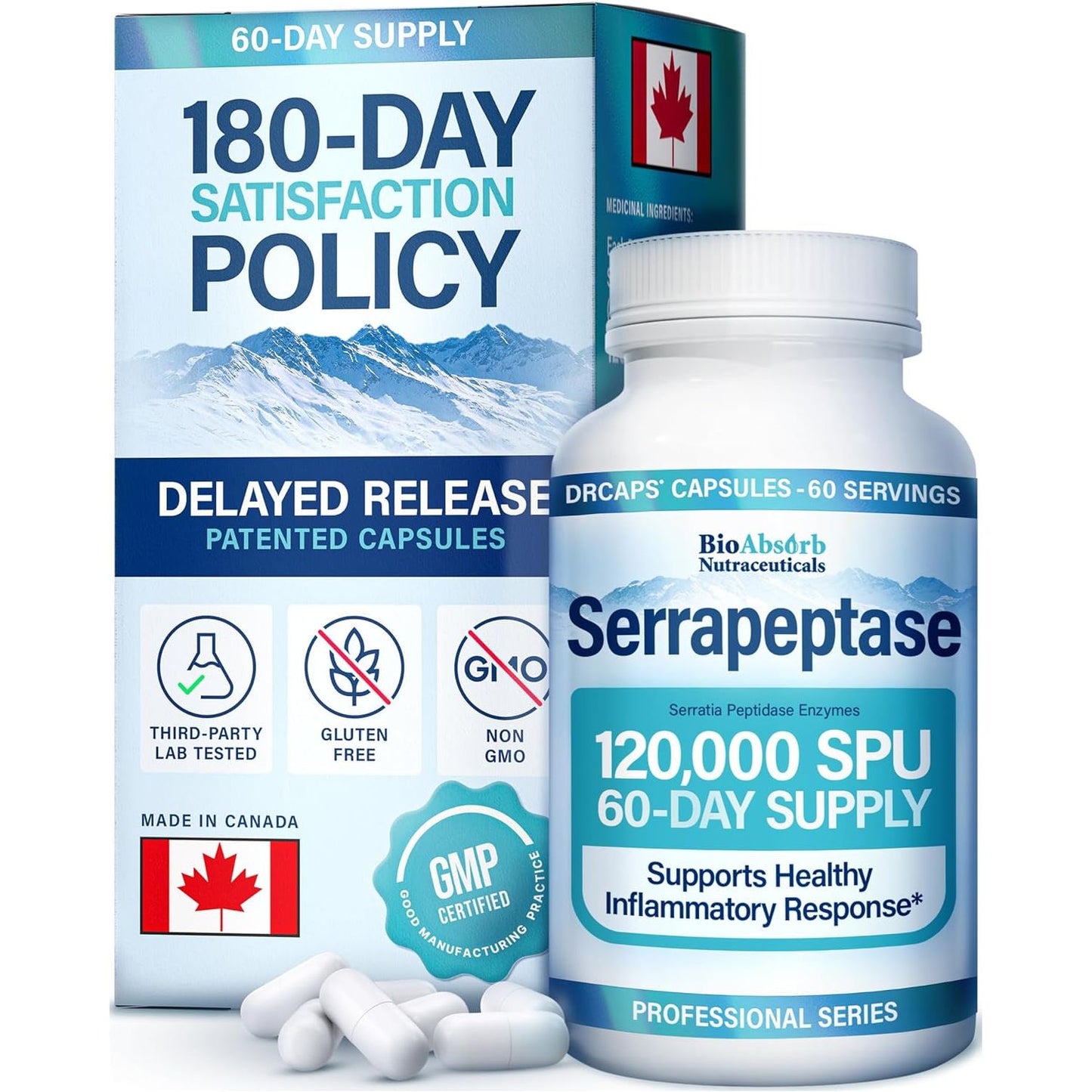 Bioabsorb Serrapeptase Supplement 120000 SPU, High Potency, Delayed Release
