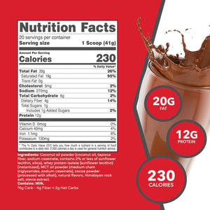 Ketologic Keto Meal Replacement Shake Powder for Optimal Results + MCT Oil + Grass-Fed Whey -20 Servings - Chocolate