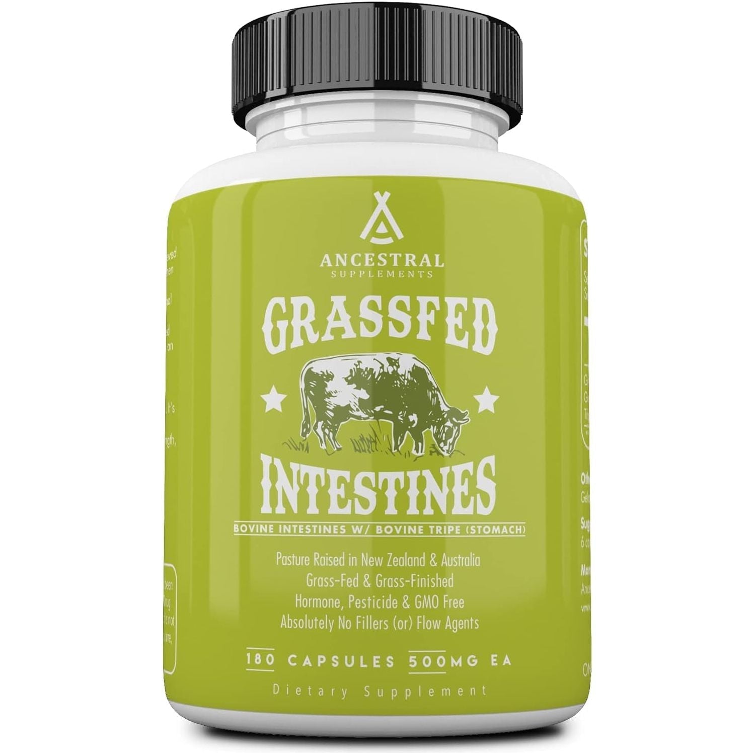 Ancestral Supplements Grass Fed Beef Intestines with Stomach (Tripe), 3000Mg Supports Acid Reflux and Gut, Intestine and Digestive Health 180 Capsules