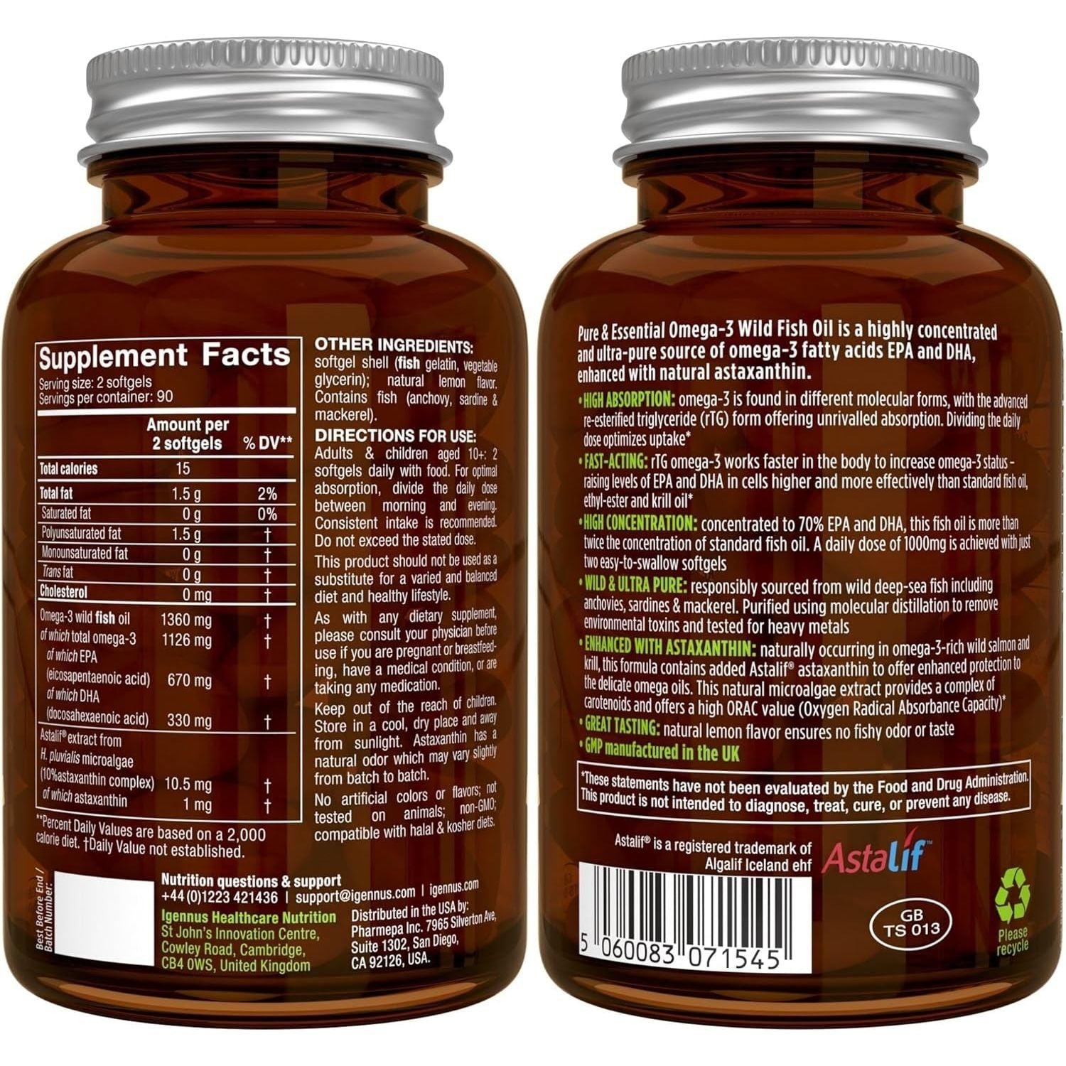 Igennus Advanced Triglyceride Omega 3 Wild Fish Oil Rtg EPA DHA 1000Mg (180 Softgels)