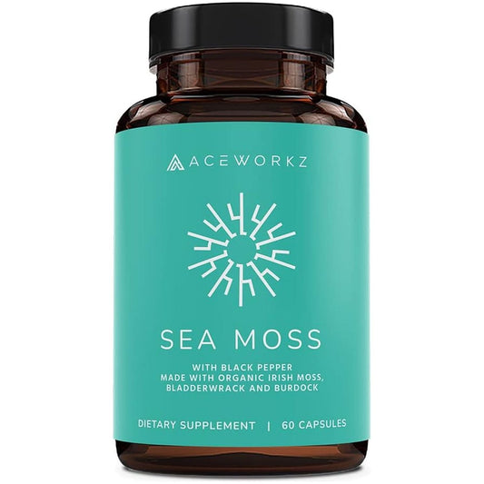 ACEWORKZ USDA Organic Irish Sea Moss Capsules, Burdock Root & Bladderwrack with Bioperine (60 Capsules)