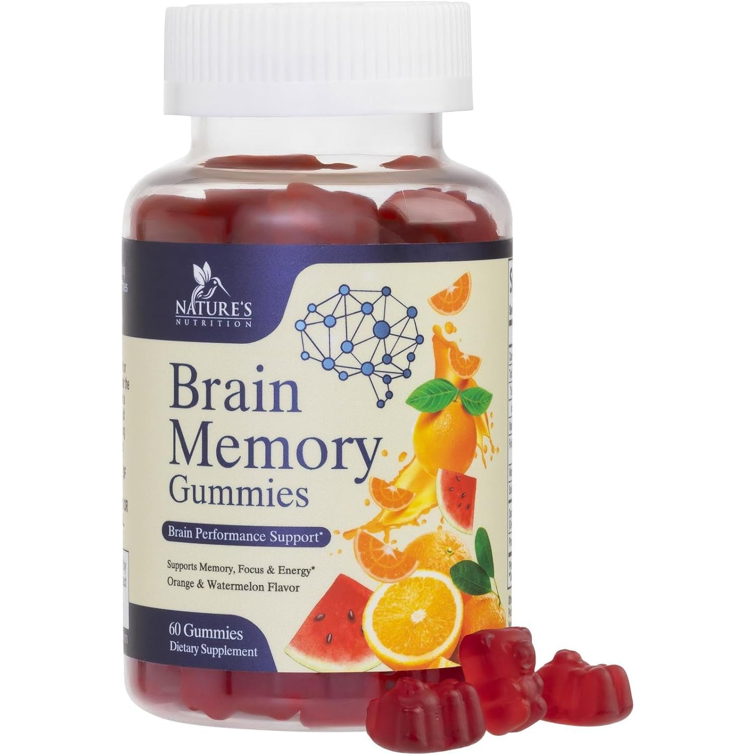 Brain Supplement Gummy for Memory, Focus & Concentration Support Gummies plus Nootropics - 60 Gummies