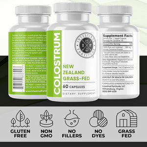 Intestinal Fortitude 100% Grass Fed New Zealand Cows Colostrum Capsules, Grassfed, Hormone Free 500 Mg Capsules, 60 CT