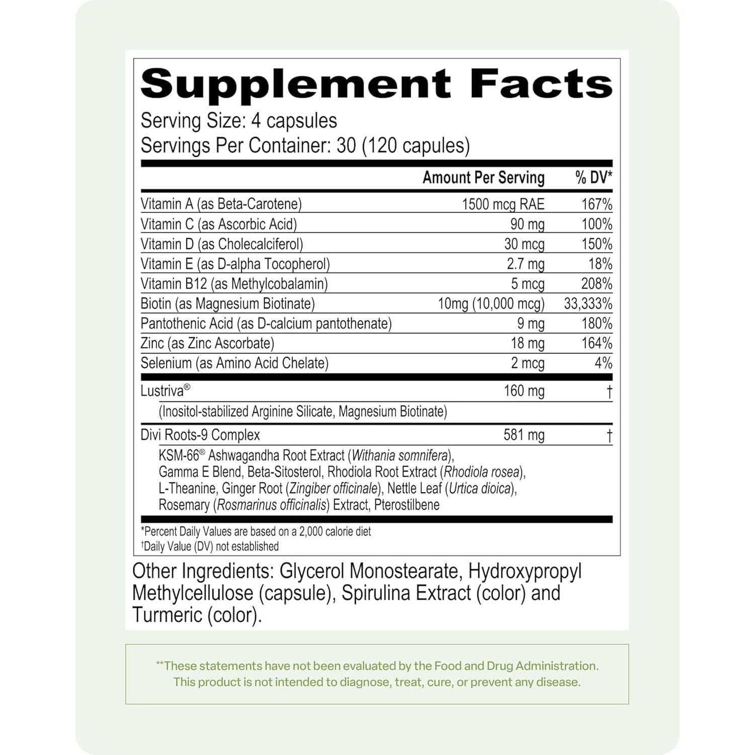 Divi Hair Vitamins  - Made with Clean and Science-Backed Ingredients to Nourish Hair & Scalp - 120 Count