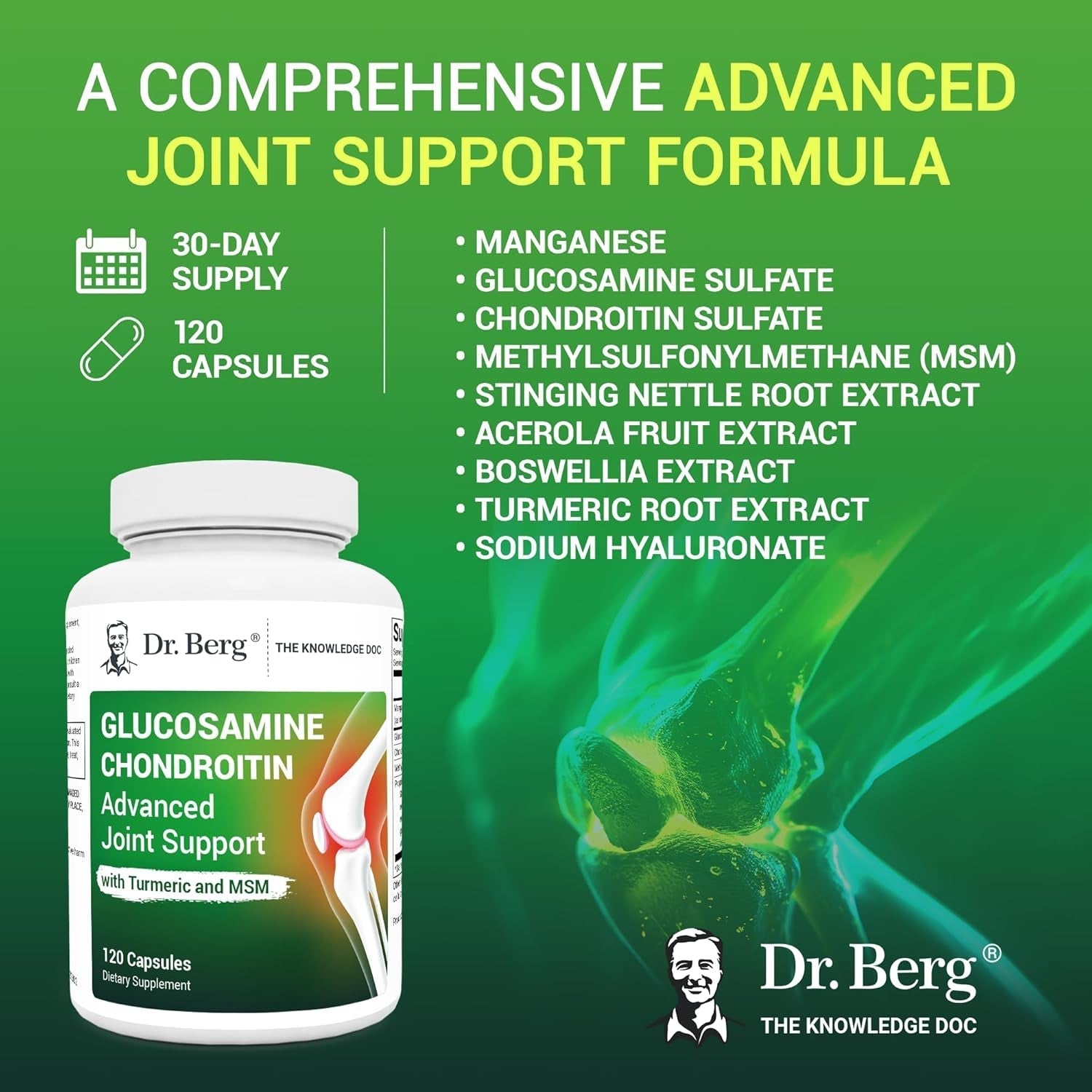Dr. Berg Glucosamine Chondroitin MSM Turmeric & Boswellia - Advanced Joint Support with 1500 Mg Glucosamine Sulfate 120 Capsules
