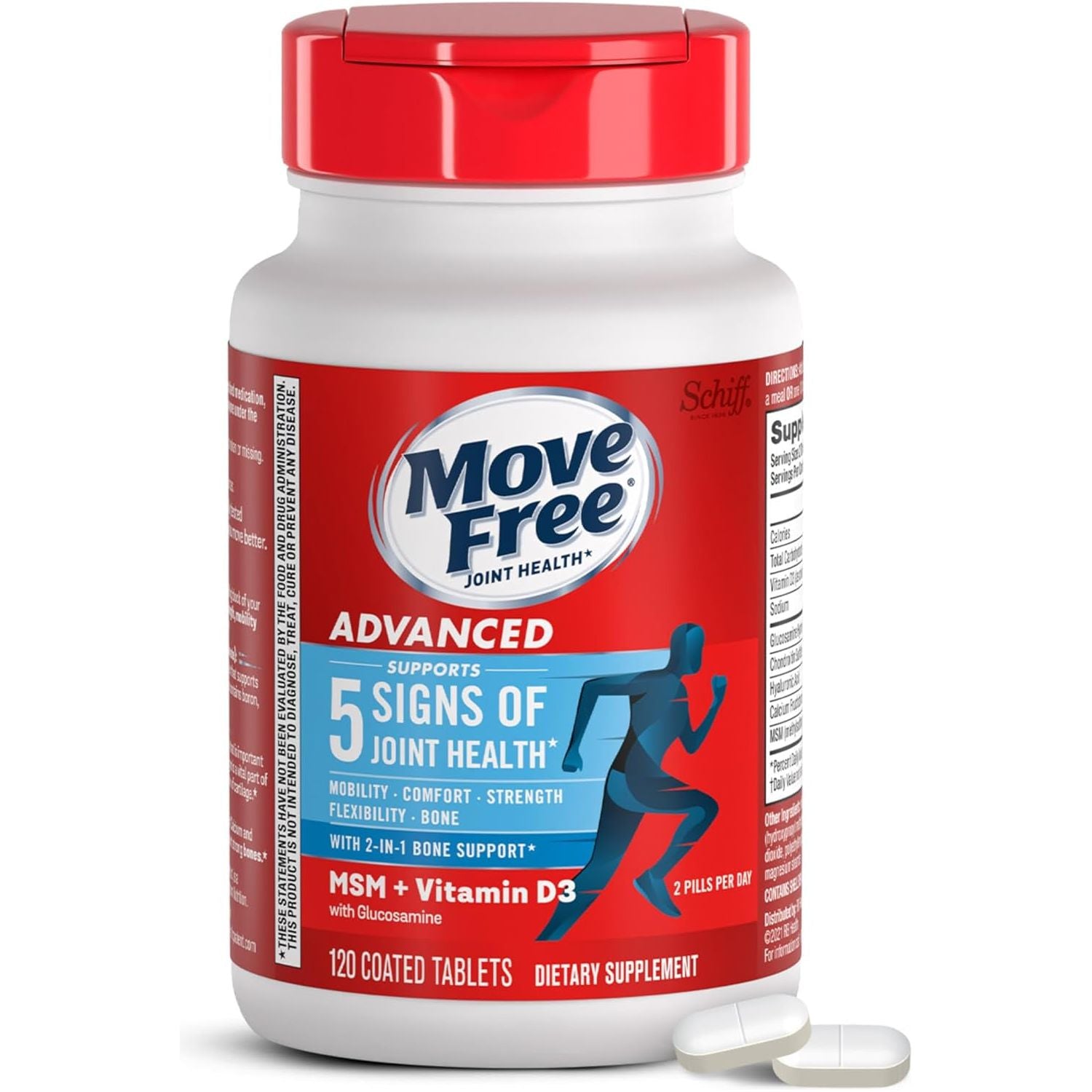 Move Free Advanced Glucosamine Chondroitin MSM + Vitamin D3 Joint Support Supplement, 120 Tablets (60 Servings)