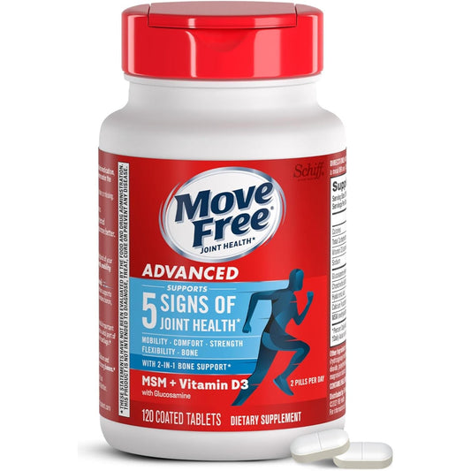 Move Free Advanced Glucosamine Chondroitin MSM + Vitamin D3 Joint Support Supplement, 120 Tablets (60 Servings)