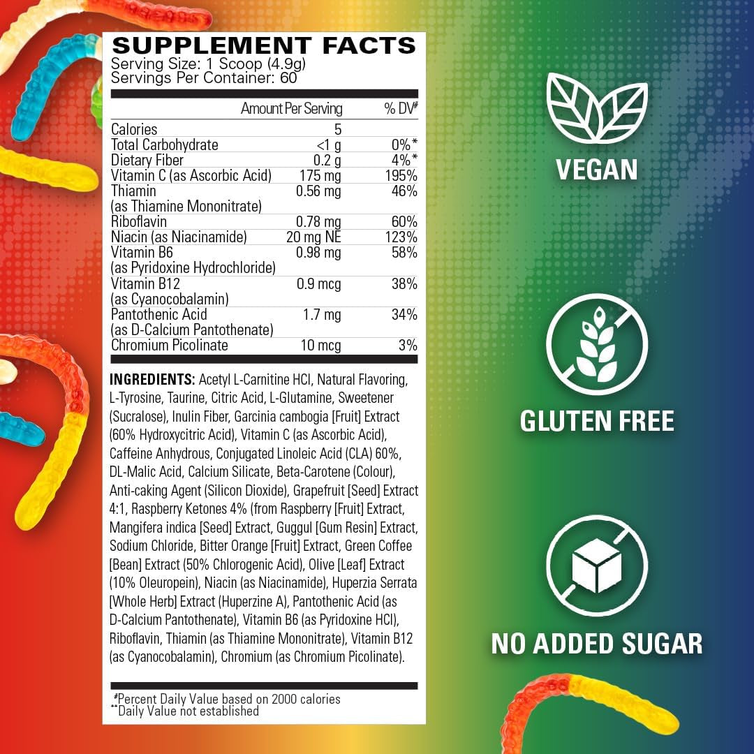 EHP Labs Oxyshred Pre Workout Powder with L Glutamine & Acetyl L Carnitine - Gummy Snake, 60 Servings