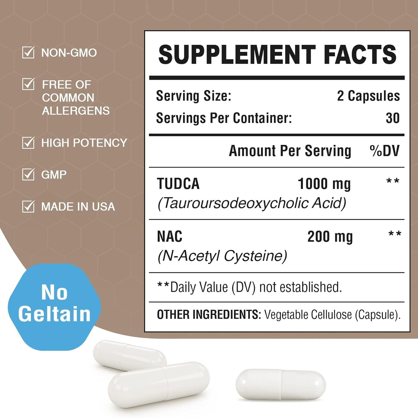 TUDCA with NAC Supplement 1200Mg - Antioxidant Supplements for Liver,Digestion 60 Capsules