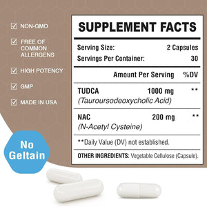 TUDCA with NAC Supplement 1200Mg - Antioxidant Supplements for Liver,Digestion 60 Capsules