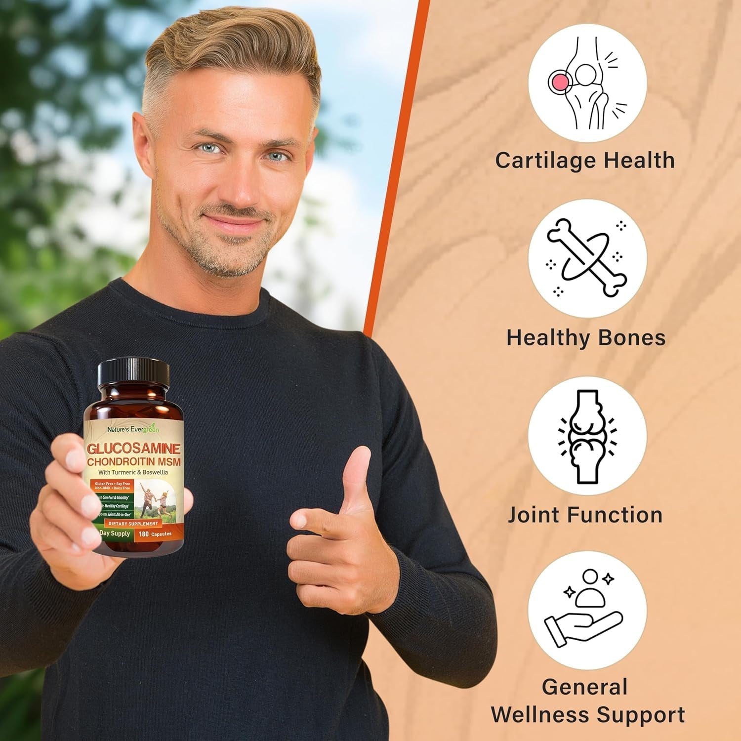 Glucosamine Chondroitin MSM with Turmeric & Boswellia Supplement | Joint Support Supplement Glucosamine Sulfate 1500Mg | 180 Capsules