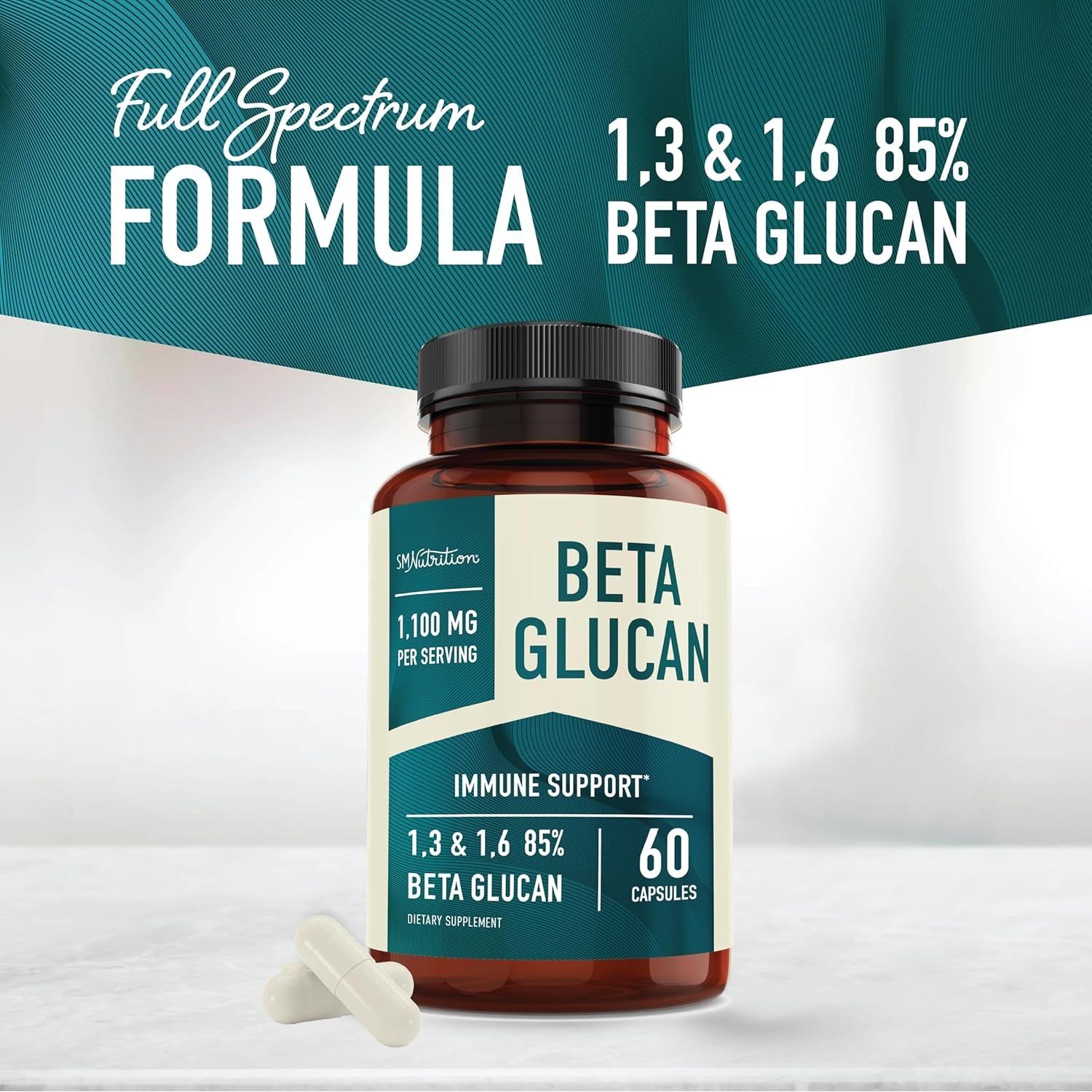 Beta Glucan Supplement 1100Mg for Immunity, Skin & Gut Support 60Count