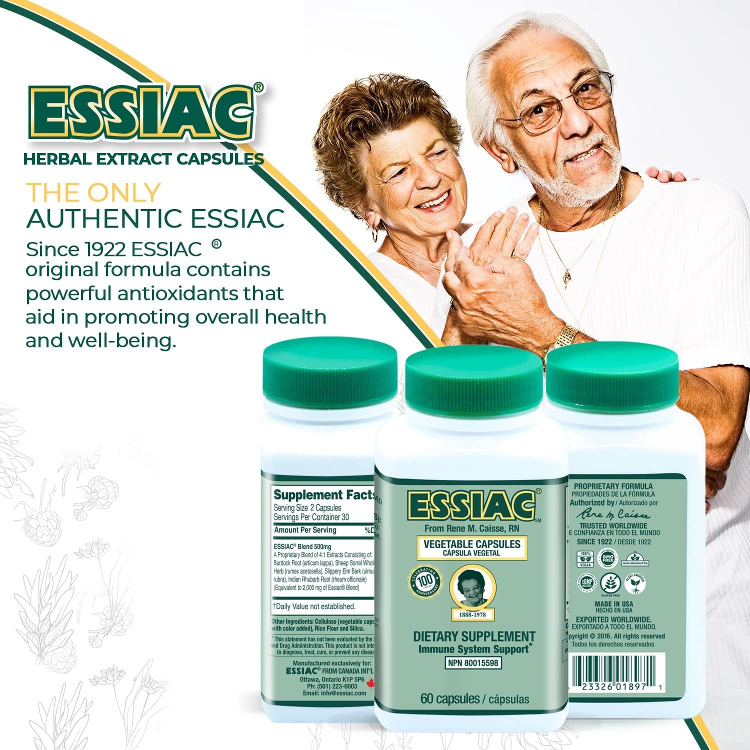 ESSIAC Tea All-Natural Herbal Extract Capsules - Powerful Antioxidant Blend to Help Promote Overall Health & Well-Being 60 Capsules