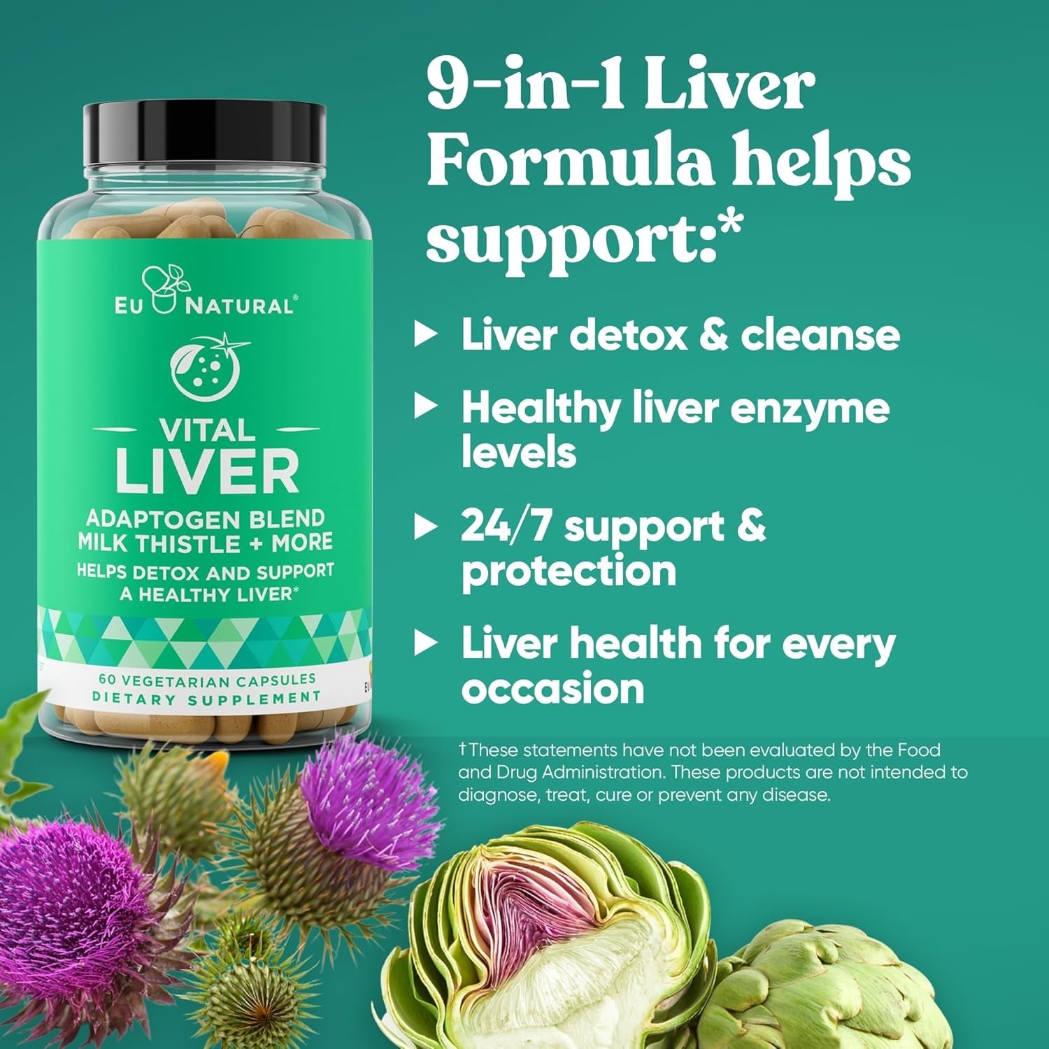 Vital Liver Cleanse Detox & Repair – 9-In-1 Liver Support Supplement – 60 Capsules