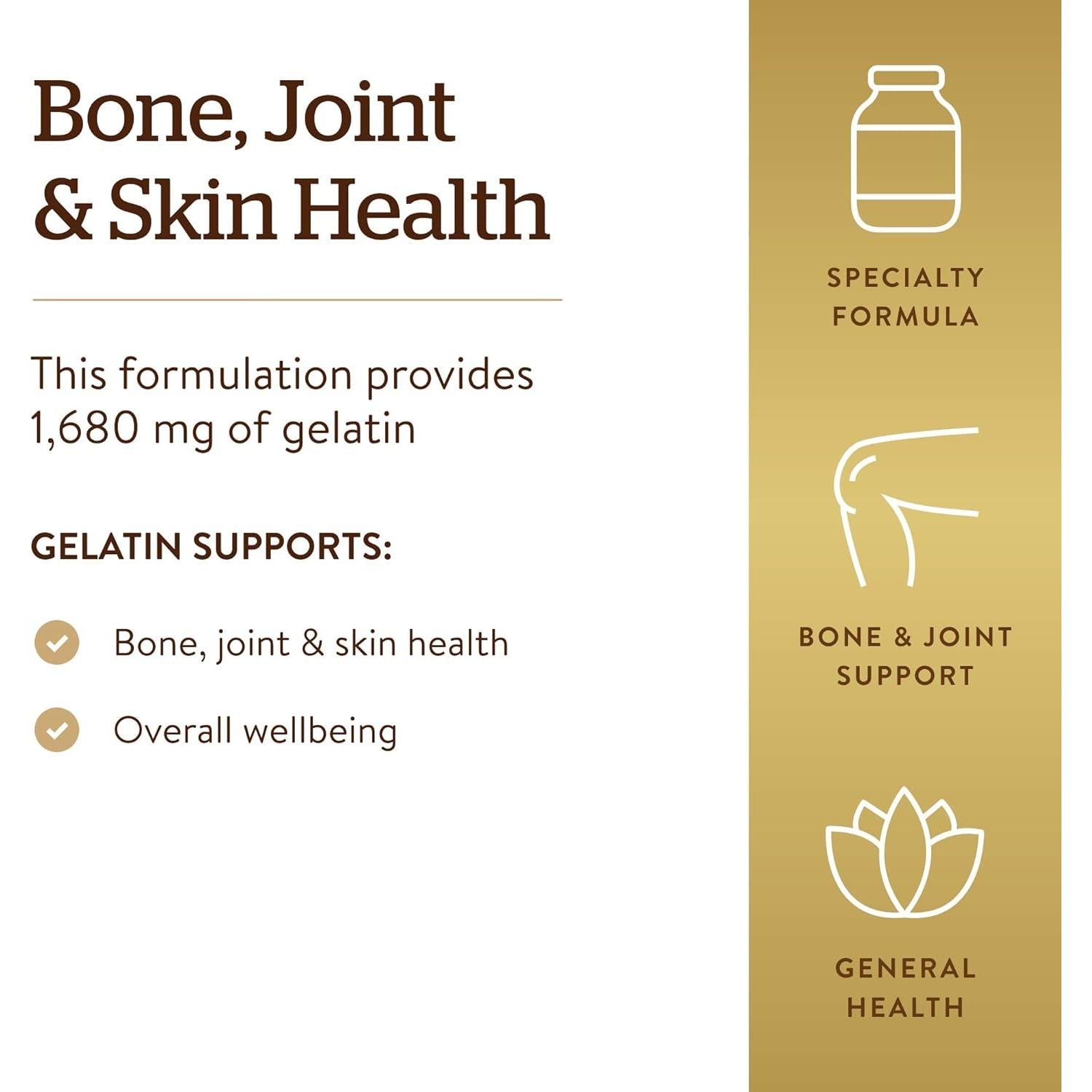 Solgar Gelatin 1680 Mg - Supports Bone, Joint & Skin Health - Gluten Free, Dairy Free - 83 Servings