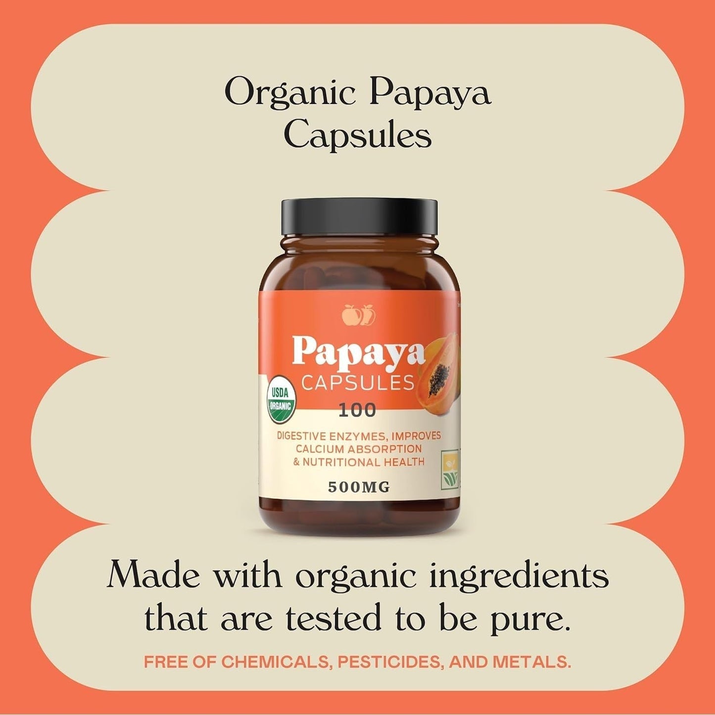 Complete Natural Products Organic Papaya Enzymes & Papain Enzyme Capsules - 500Mg 100 Pills,