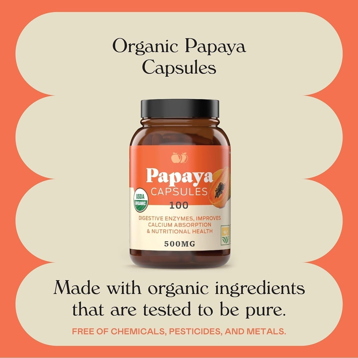 Complete Natural Products Organic Papaya Enzymes & Papain Enzyme Capsules - 500Mg 100 Pills,