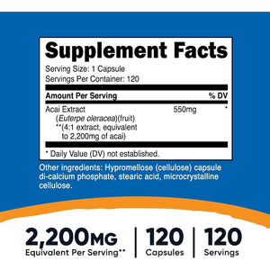 Nutricost Acai Extract 2,200Mg, (Euterpe Oleracea) from 550Mg of 4:1 Extract 120 Vegetarian Capsules
