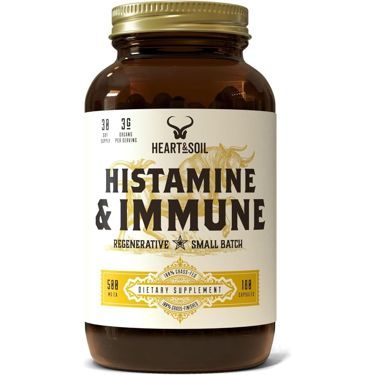 HEART & SOIL Histamine and Immune Support – 3000Mg DAO Enzyme Supplements with Bovine Thymus, Selenium & Vitamin A – 180 Capsules