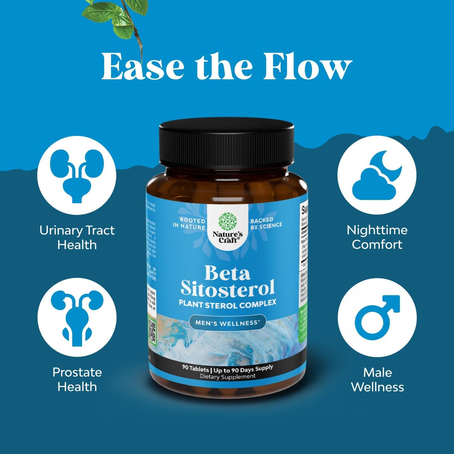 Natures Craft Plant Sterols Complex with Beta Sitosterol - 500Mg Beta-Sitosterol Sterols and Stanols Supplement for Prostate Support - 90 Tablets