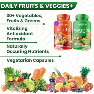 Fruits and Veggies Supplement - 90 Fruit and 90 Vegetable Capsules - 100% Whole Natural Superfood - Supports Energy Levels 