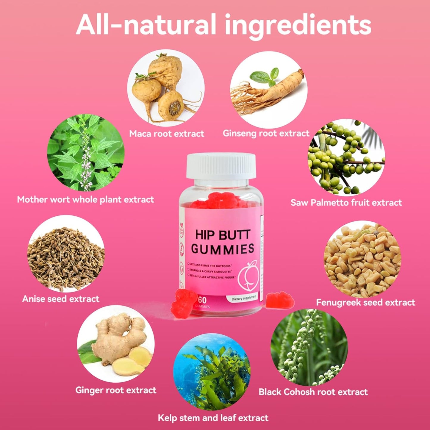 Hip Butt Enhancer Gummies for Butt Growth and HIPS, Weight Gainer for Women Workout Enhancement