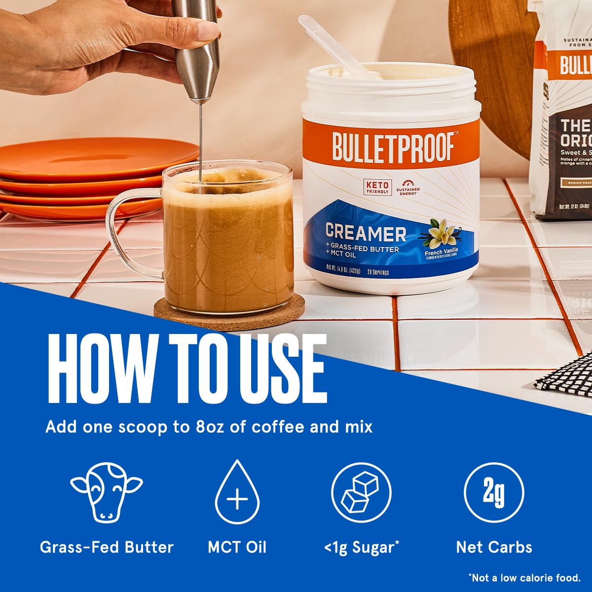 Bulletproof French Vanilla Creamer, 14.8 Ounces, Keto Coffee Creamer with MCT Oil and Grass-Fed Butter