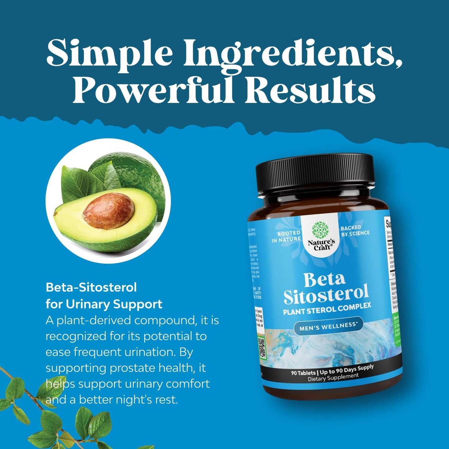 Natures Craft Plant Sterols Complex with Beta Sitosterol - 500Mg Beta-Sitosterol Sterols and Stanols Supplement for Prostate Support - 90 Tablets