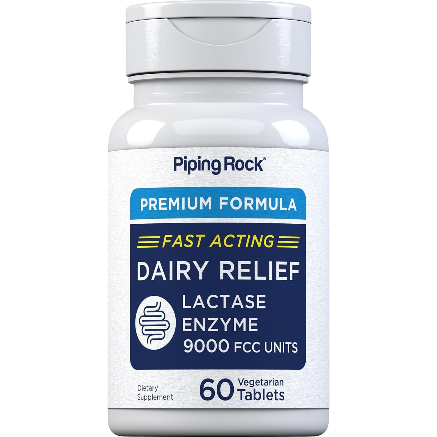 Piping Rock Dairy Relief Lactase Enzyme Tablets | 9000 FCC | 60 Pills | Fast Acting Supplement | Vegetarian, Non-Gmo, Gluten Free