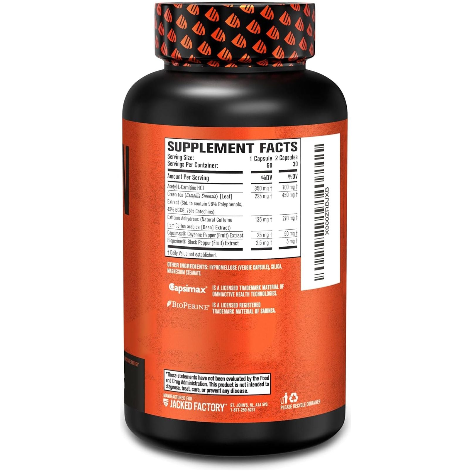 Jacked Factory Burn-Xt Clinically Studied Fat Burner & Weight Loss Supplement 60 Pills