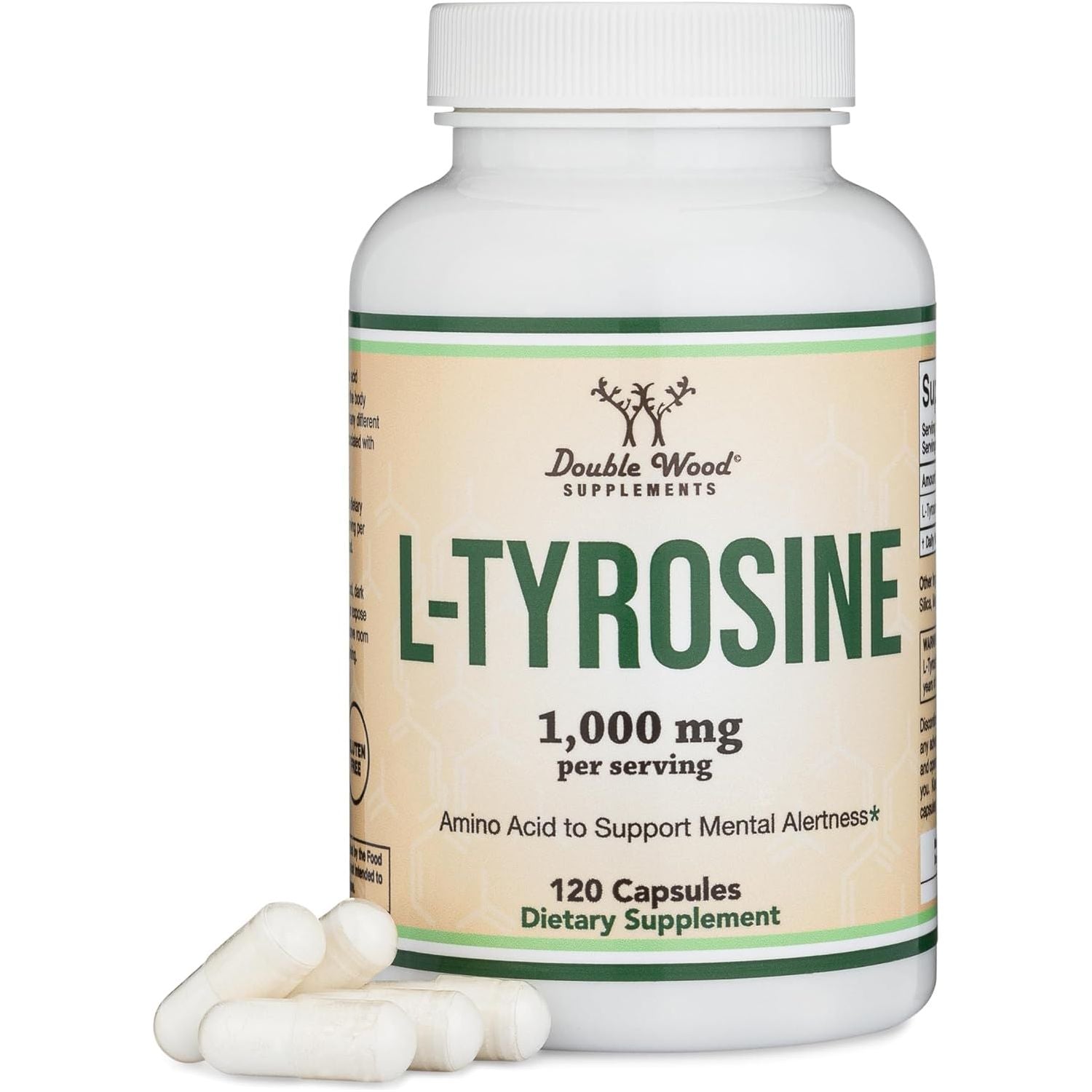 L-Tyrosine 1,000Mg per Serving, 120 Veggie Capsules (L Tyrosine Supplement for Memory, Attention, and Focus) by Double Wood