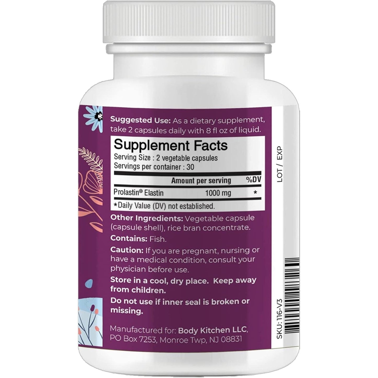 Body Kitchen Pro-Elastin, 1000 Mg, Help Reduce Signs of Aging, Improved Skin Health, Firmness & Elasticity, Fewer Wrinkles