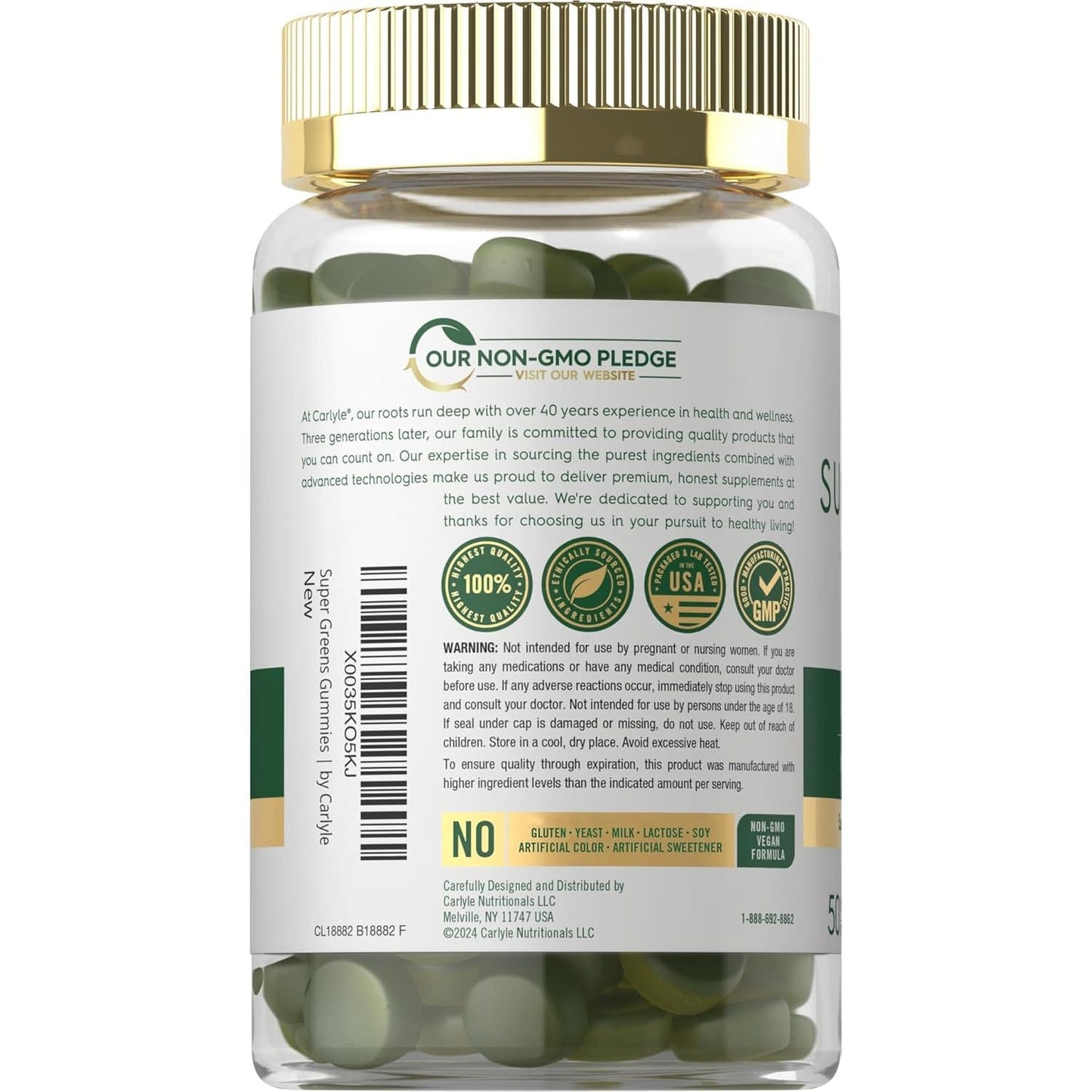 Carlyle Supergreens Gummies | 50 Count | Apple Flavor | Vegan, Non-Gmo and Gluten Free Supplement
