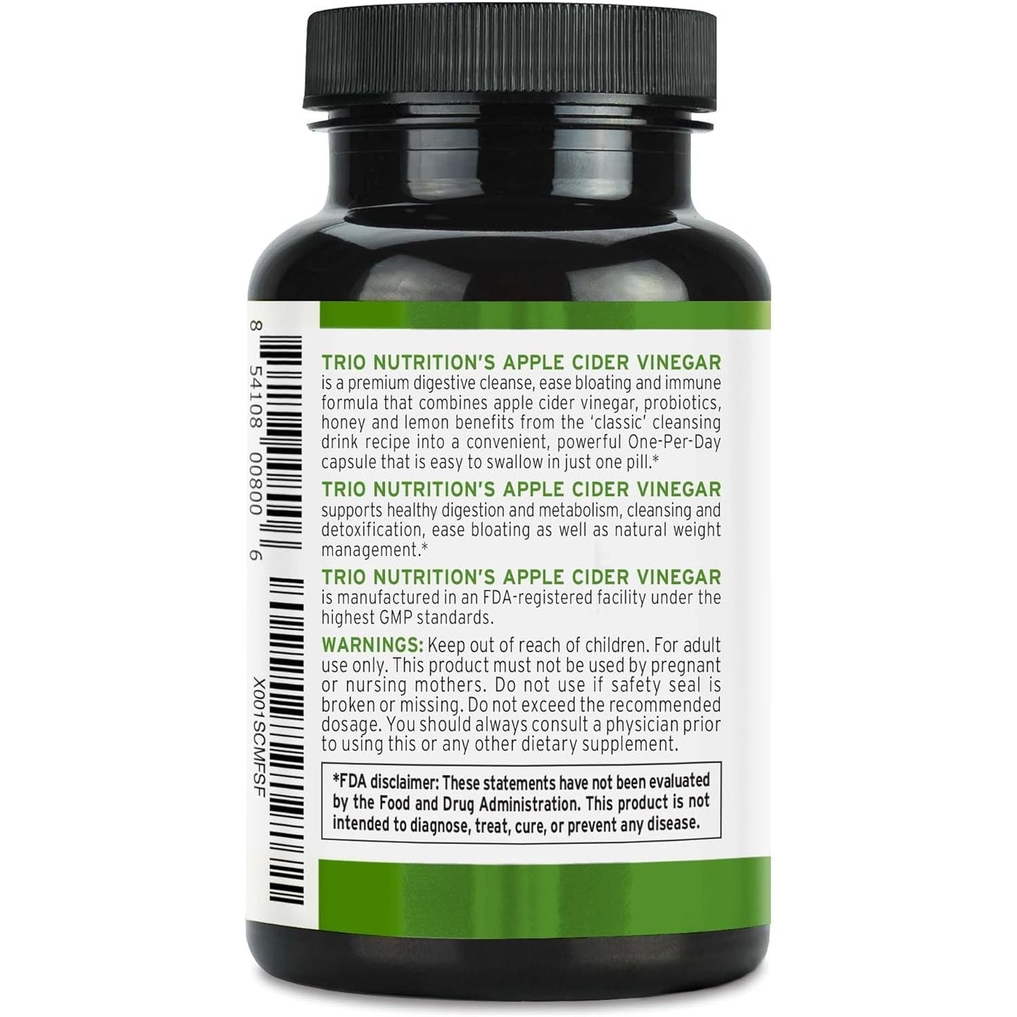 TRIO NUTRITION Apple Cider Vinegar Capsules with Green Tea for Body Cleanse, Immune, Weight Management & Metabolism Support*