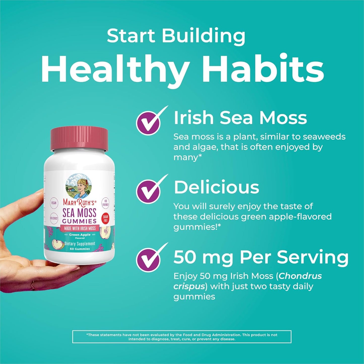 Maryruth Organics Gummies Sugar Free Made with Irish Sea Moss for Gut Health and Immune Support 60 Count