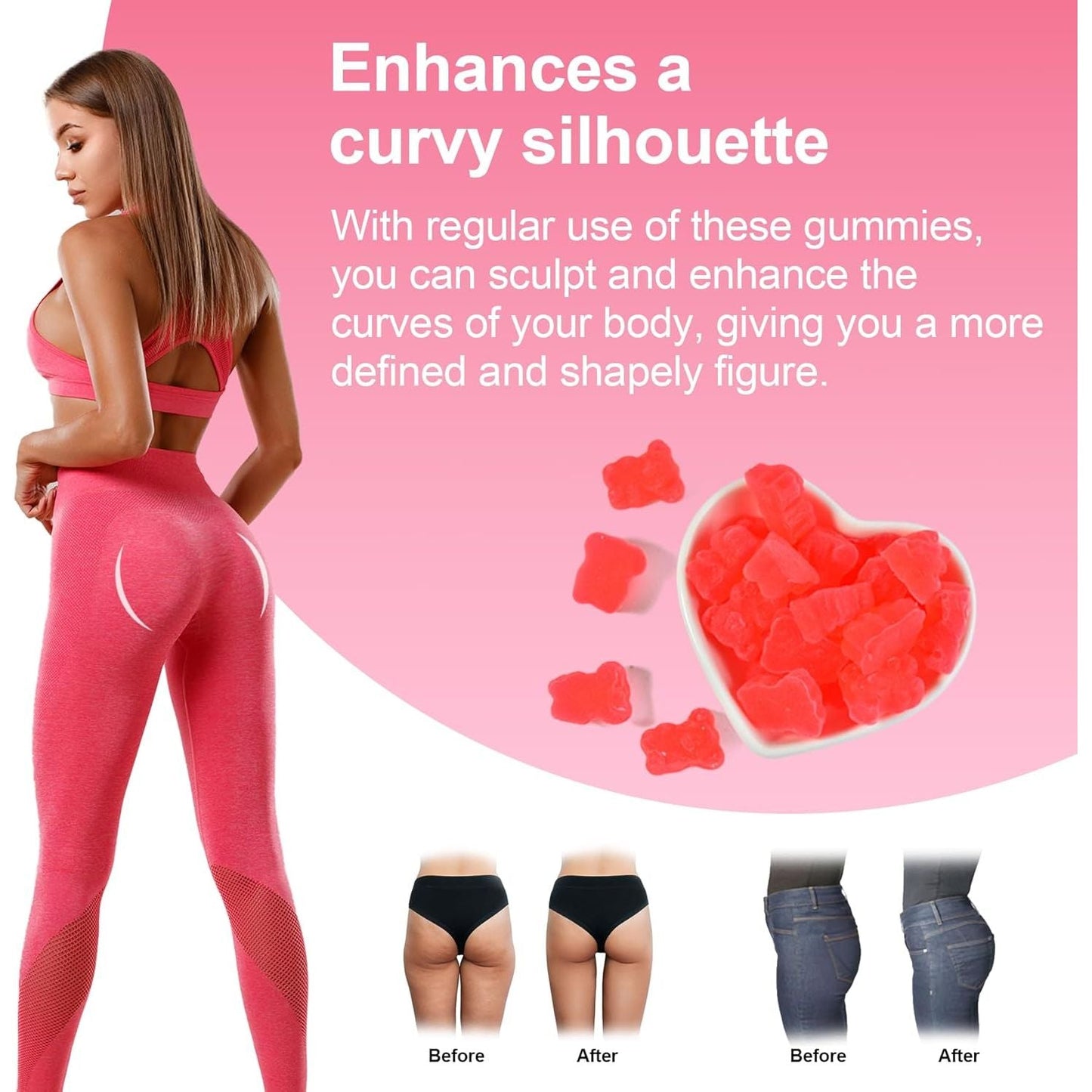 Hip Butt Enhancer Gummies for Butt Growth and HIPS, Weight Gainer for Women Workout Enhancement