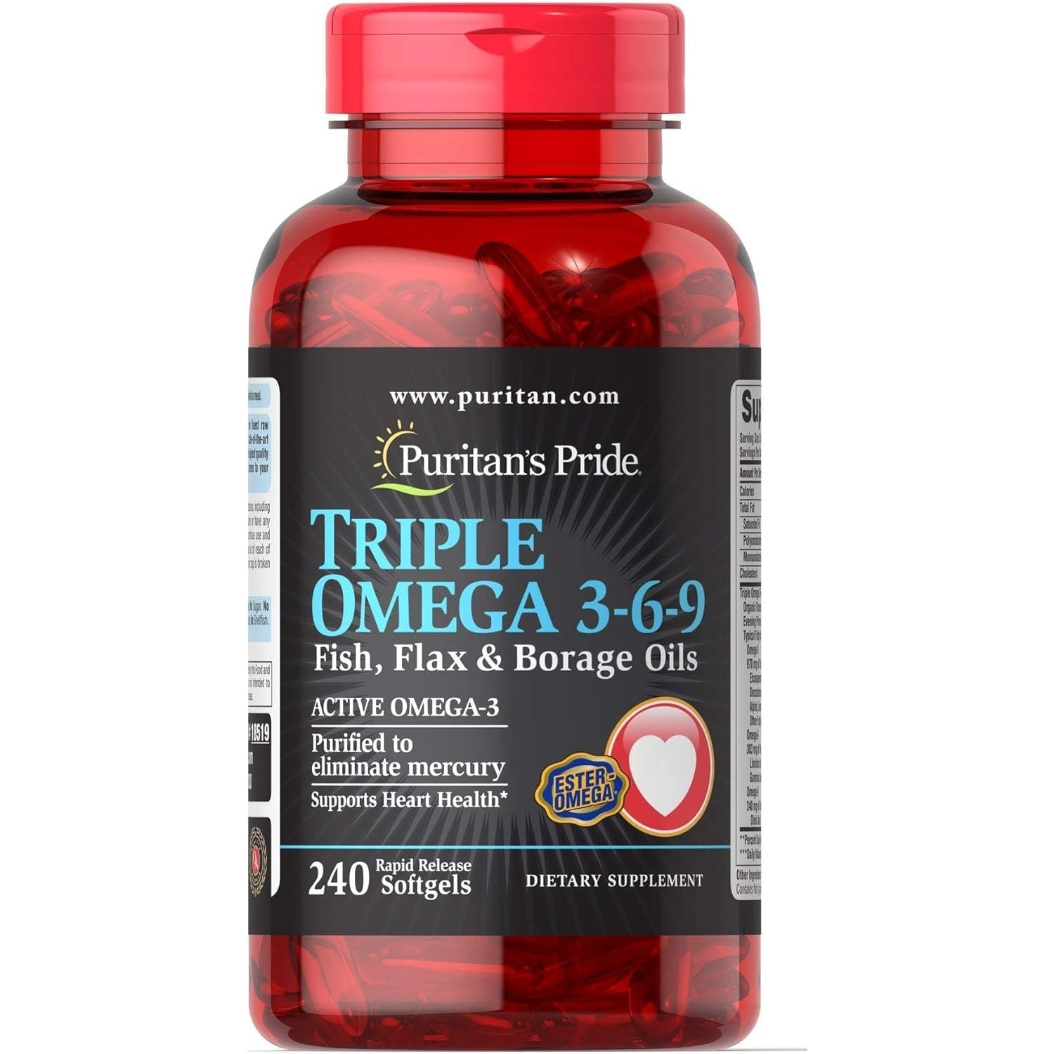 Puritan'S Pride Premium Triple Active Omega 3-6-9 Fish, Flax, and Borage Oils, 240 Softgels
