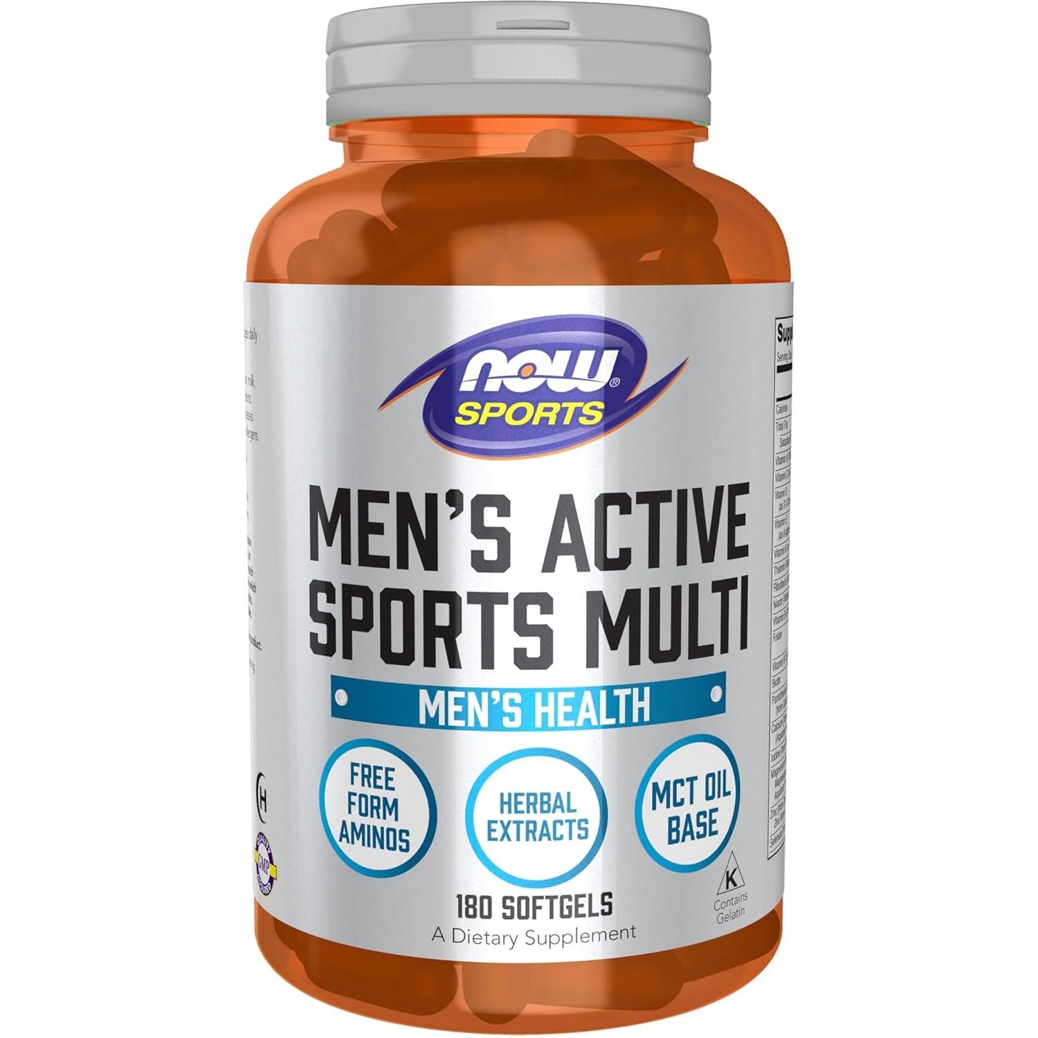 NOW Food Sports Nutrition, Men'S Extreme Sports Multi with Free-Form Amino Acids, 180 Softgels