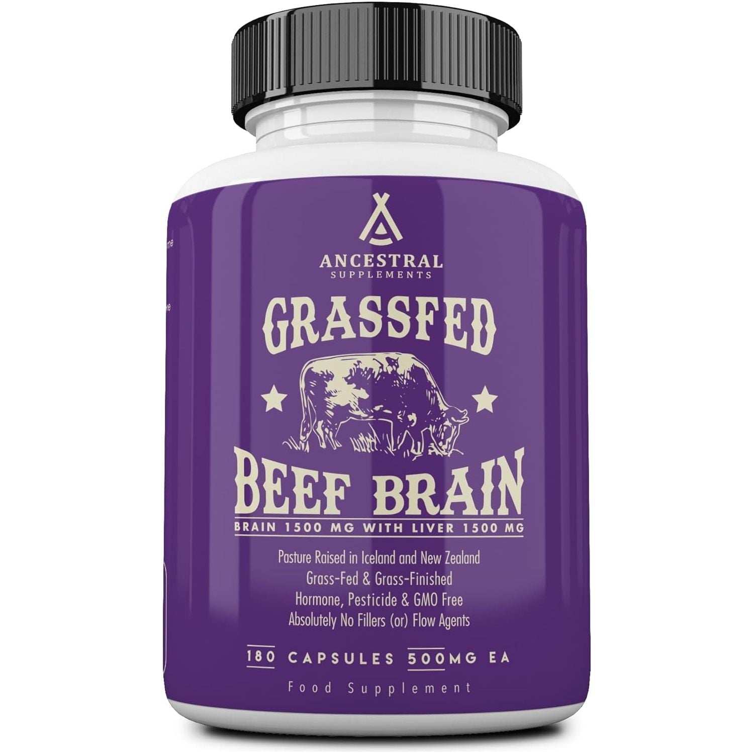 Ancestral Supplements Grass Fed Beef Brain Supplement Promotes Brain, Mood, and Memory Health 180 Capsules