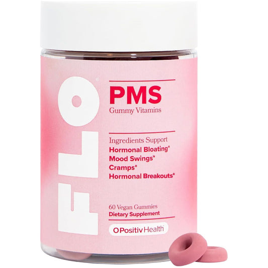 O Positiv FLO PMS Gummies for Women - Proactive PMS Relief - Targets Hormonal Breakouts, Bloating, Cramps, & Mood Swings 30 Servings